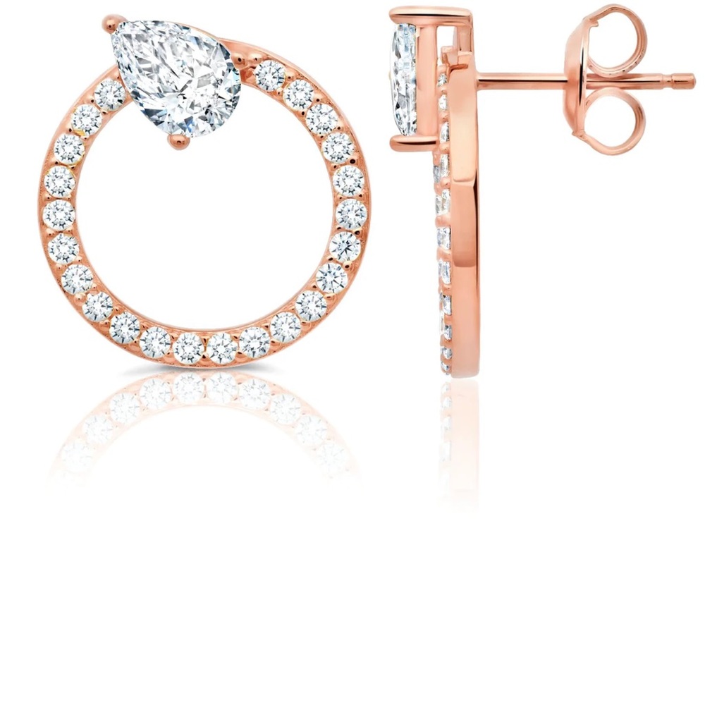 Crislu Pear Cut Door Knocker Hoop Earrings Finished in 18kt Rose Gold. NWT